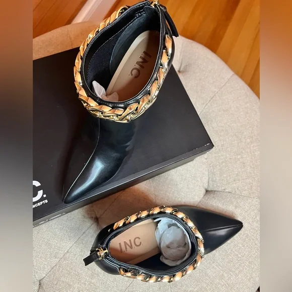I.N.C. International Concepts Radeyah Gold Chain Booties in Smooth Black (NIB) - Picture 9 of 10